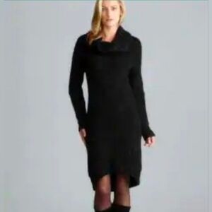 Vintage Diane Von Furstenberg Cowl Neck Dress Black Merino Wool Lightweight Sz S